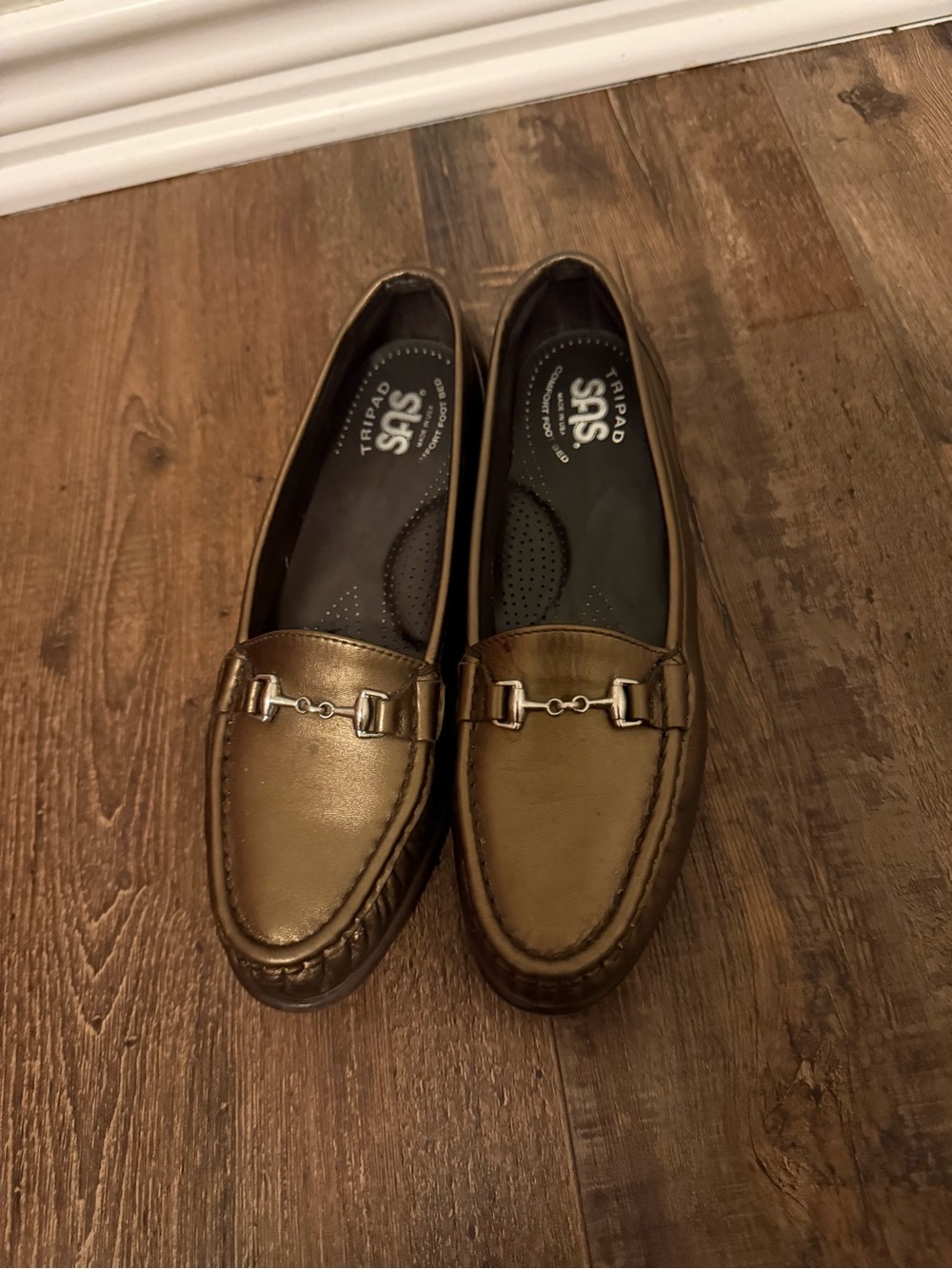 SAS Women's Metallic Gold Horsebit Loafers